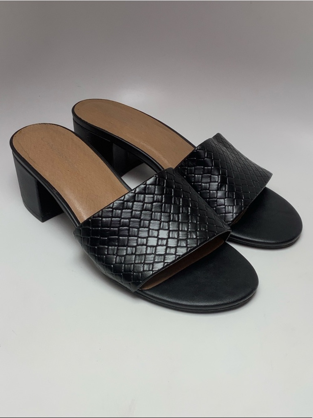 Black Woven Slide Block Heel Sandals - Women's 9W